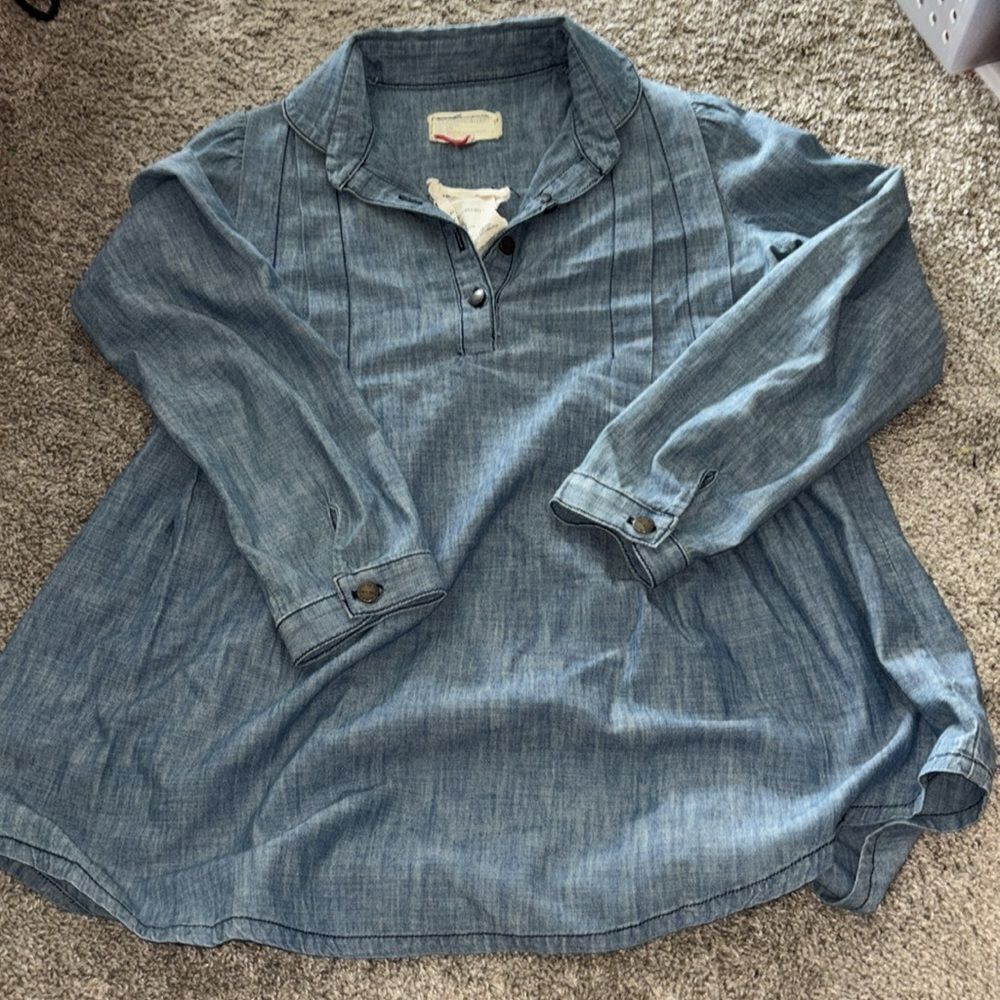 Current Elliot Chambray Laurel Canyon Popover Henley Denim Top Sz 1
